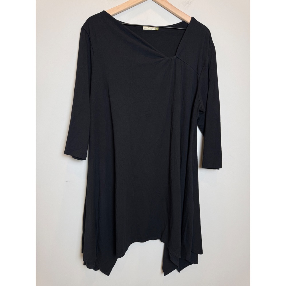 Chalet 1X Plus Cotton Modal Spandex Black Lagenlook Twist Neck Tunic Top Dress